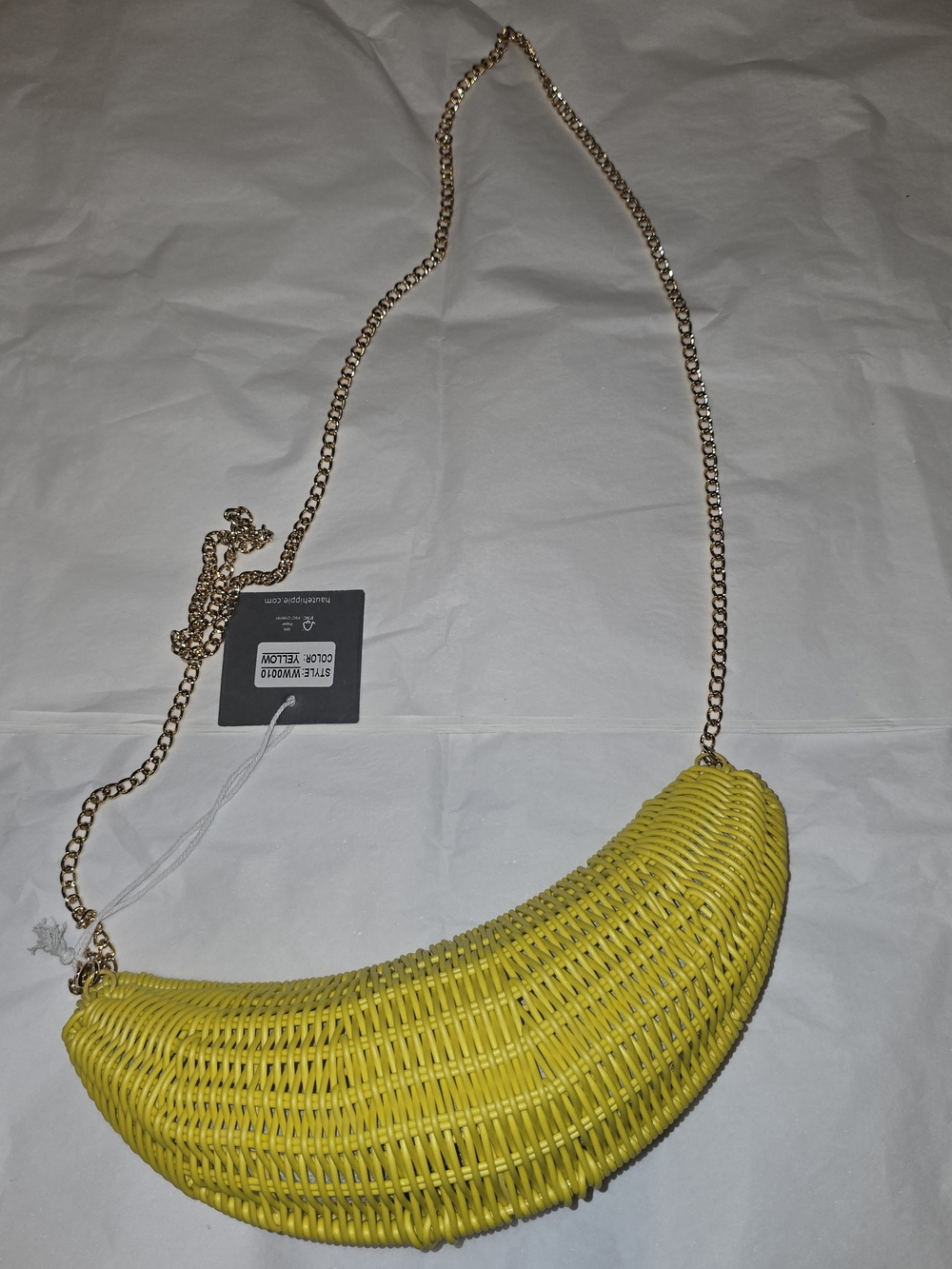 Haute Hippie Yellow Woven Banana Crossbody with Gold Chain